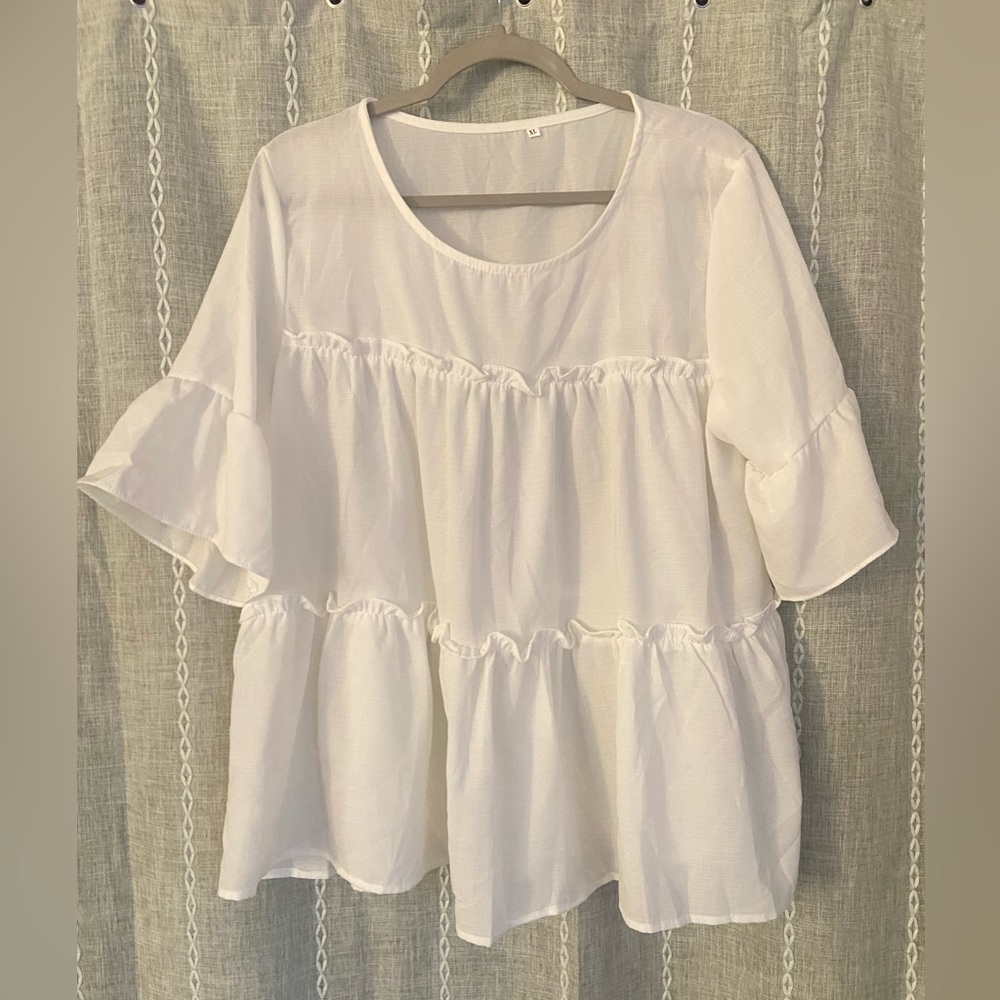 White Ruffle Blouse Size XL